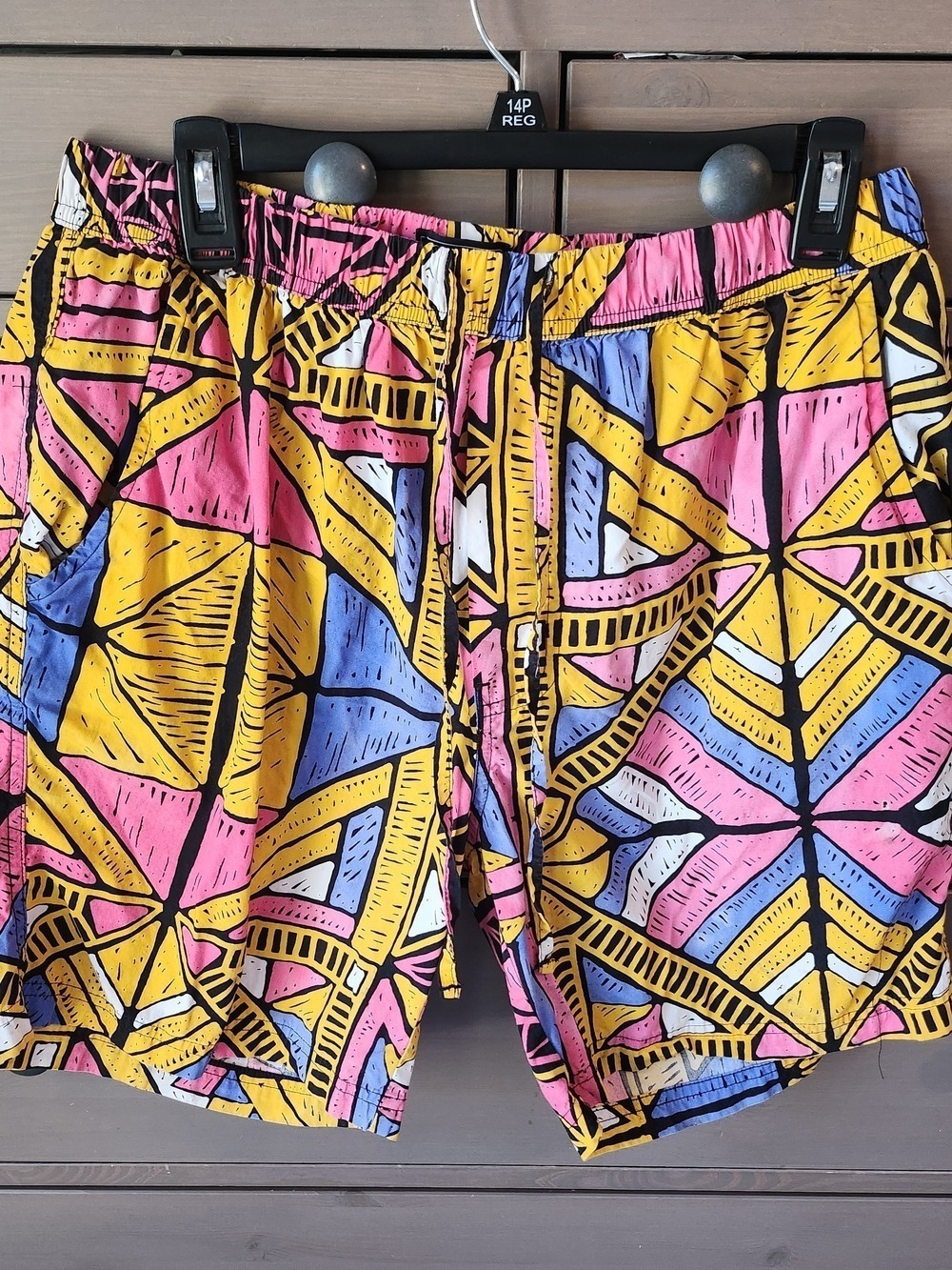 MASSIVE Geometric Print Shorts - Pink Yellow Blue Men's Large